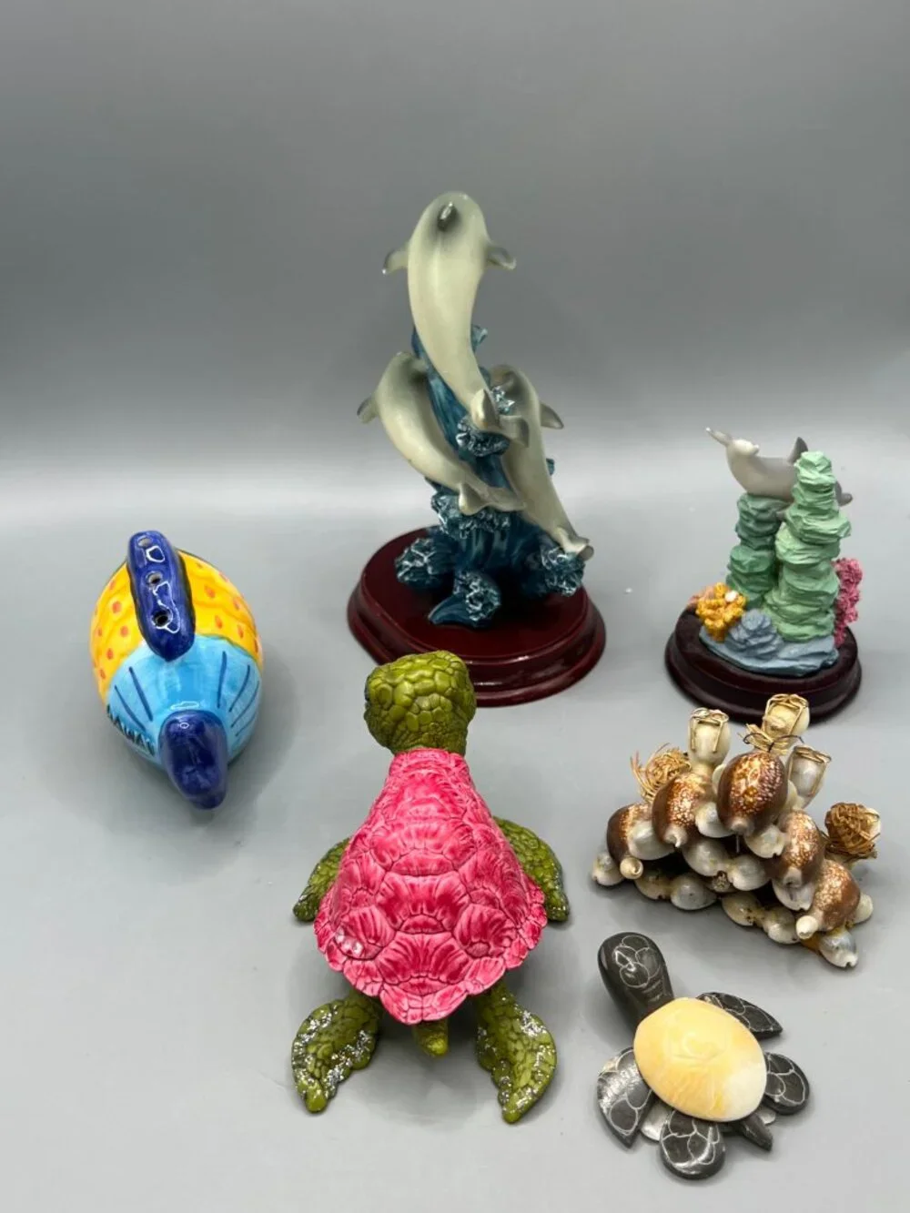 Turtles Dolphins Sea Creatures Lot of 6 Items Salt Pepper Shaker Shells